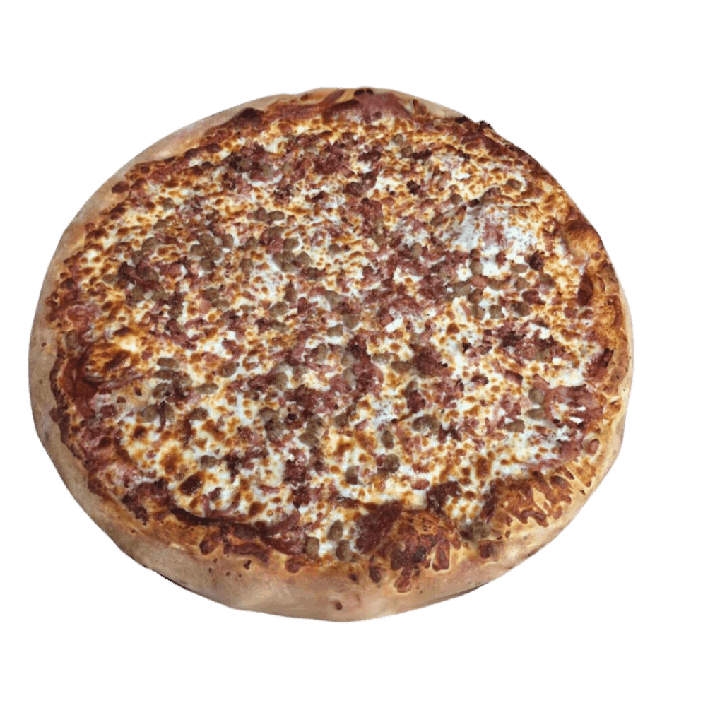 The Works Pizza from the Wedgeman Pizzeria in Porters Lake. Topped with cheese, peperoni, salami, bacon, and ham.